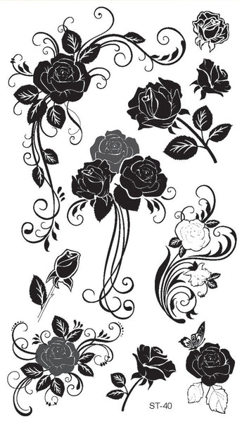 TRIBAL ROSE BLACK OUTLINE Temporary Tattoo