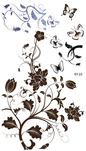 Tropical and Indian Floral Pattern Henna Style Black Temporary Tattoo  Sheet| WannaBeInk.com